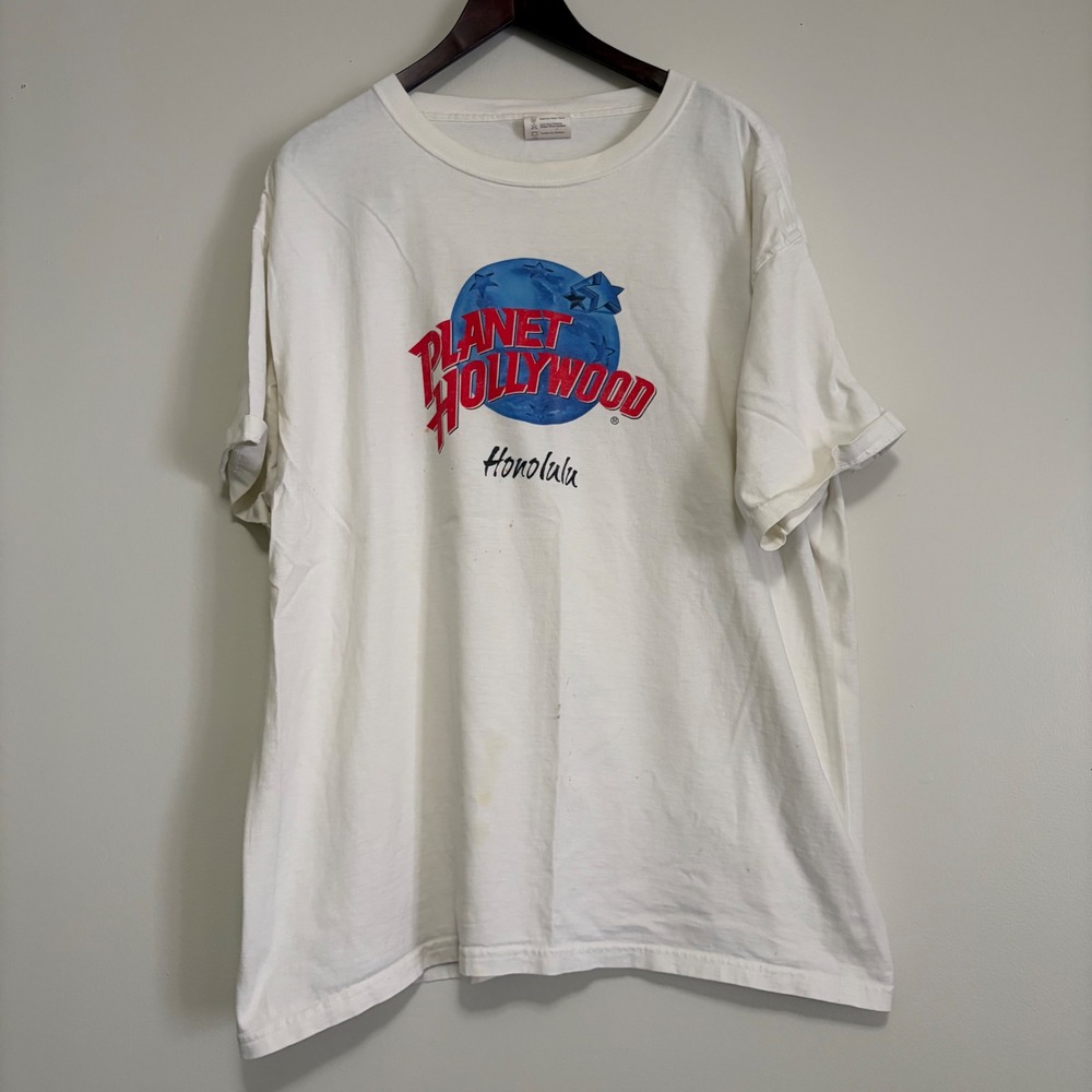 Vintage 1991 Planet Hollywood Honolulu T-Shirt XL White Single Stitch USA Made